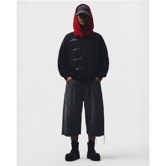 Cursed Vessel Hoodie — Black/Red Buckle Oversized Hoodie